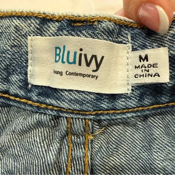 Bluivy Distressed Denim Shorts Size M Acid Wash Frayed Hem Festival Country - Picture 5 of 7